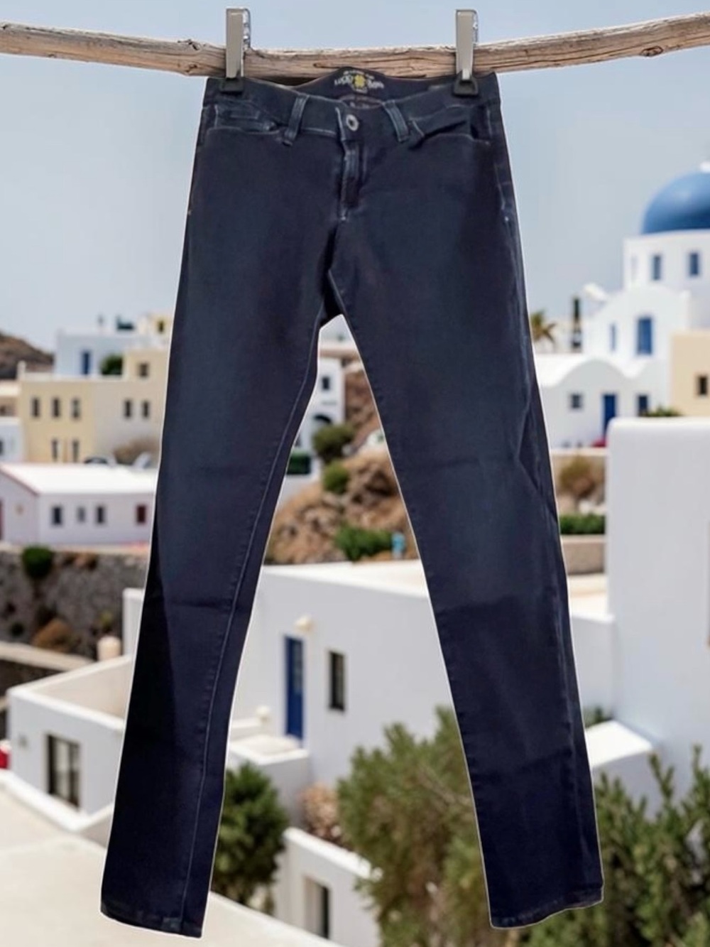 Lucky Brand Jeans Womens Straight Regular Dark Blue Denim 5 Pocket Button Zip